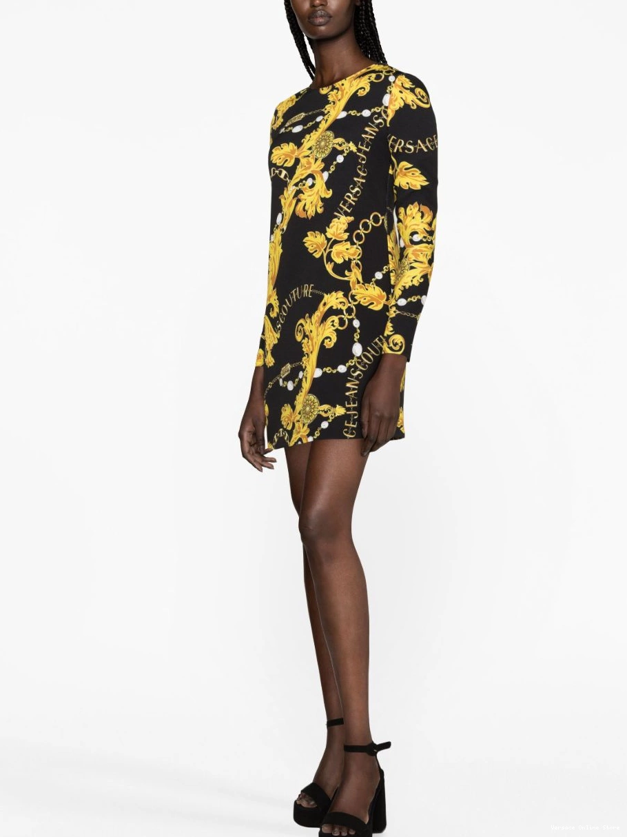 Cheap Versace Women Baroque-print minidress long-sleeve Jeans Couture 0731